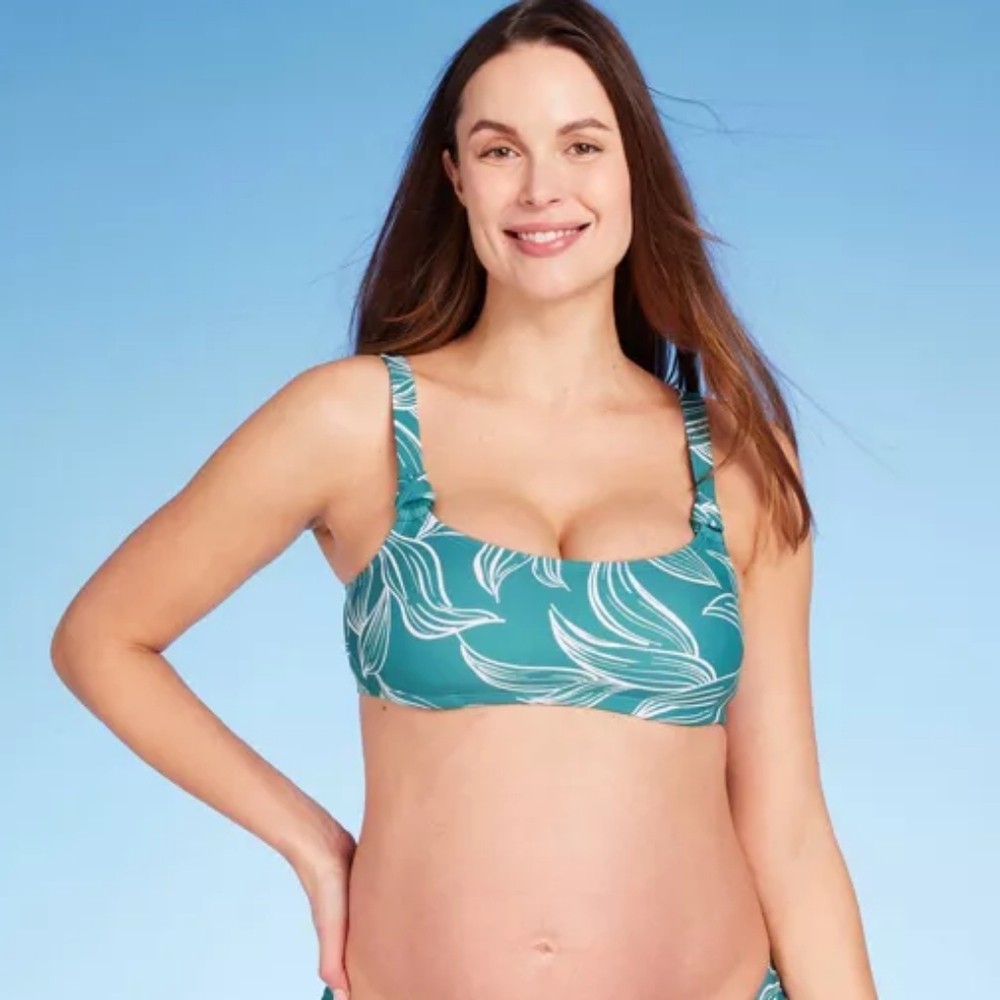 Isabel Maternity Women's NWT Turquoise Floral Nursing Bikini Top Size Large